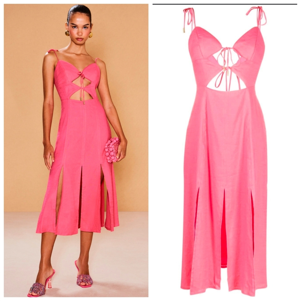 Cult Gaia Pink Linen Cut-out Slip Dress